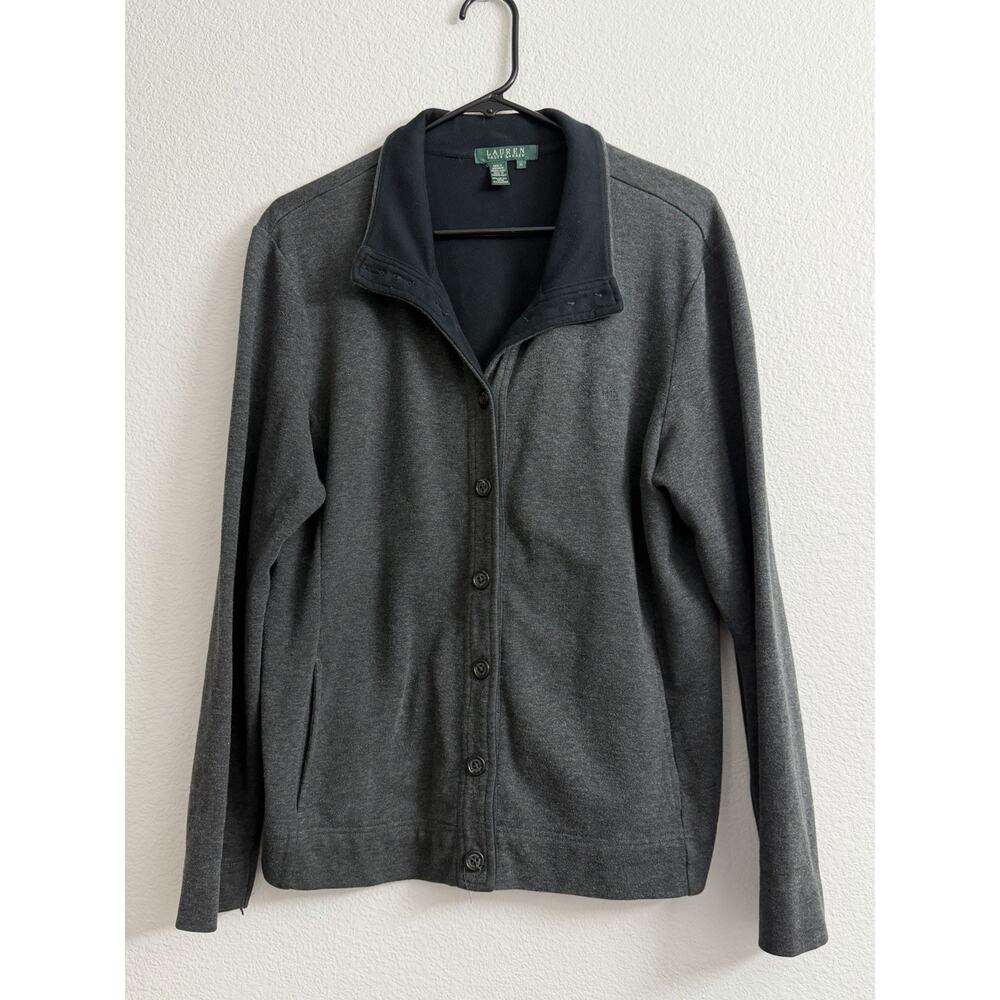 Lauren Ralph Lauren Fleece Jacket Womens XL Gray Black